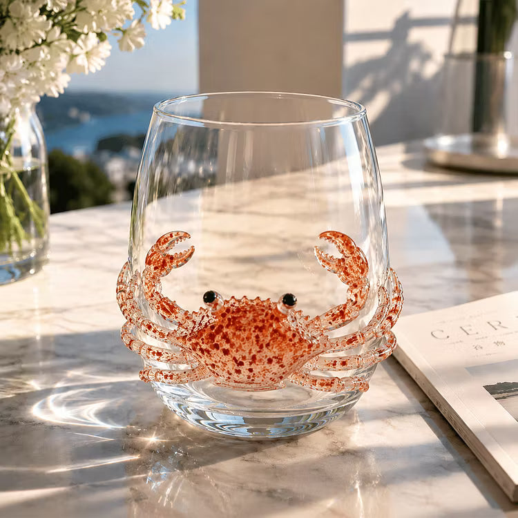 Hand-Blown Blue-Ringed Octopus Glass – 3D Artisan Borosilicate Cocktail Tumbler, 12oz Coastal Drinkware