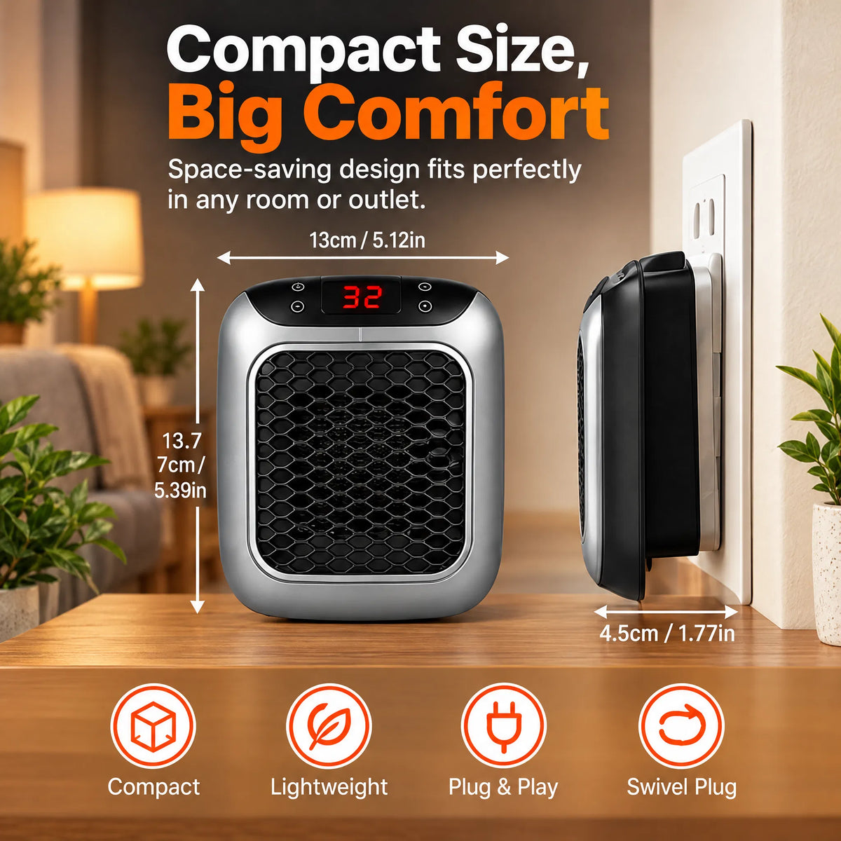 🎁Plug-In Ceramic Heater with Remote Control & Smart Thermostat
