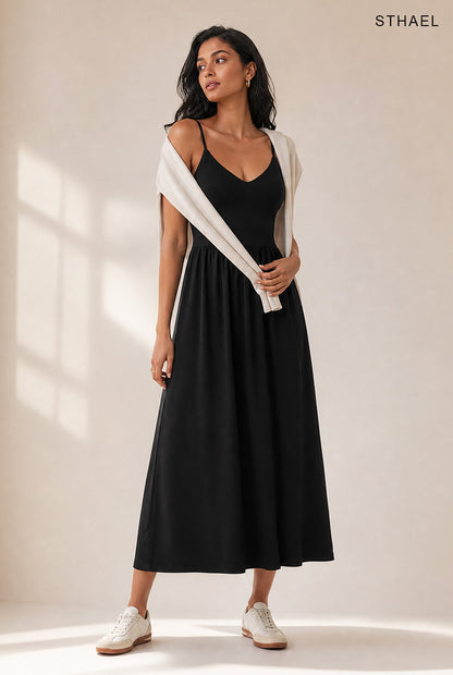 Women's V-Neck Flowy Maxi Dress With Built-In Bra