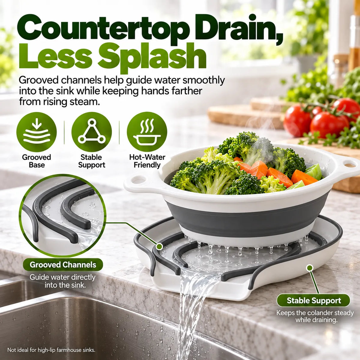 🎁3-Piece Collapsible Colander Set with Self-Draining Base