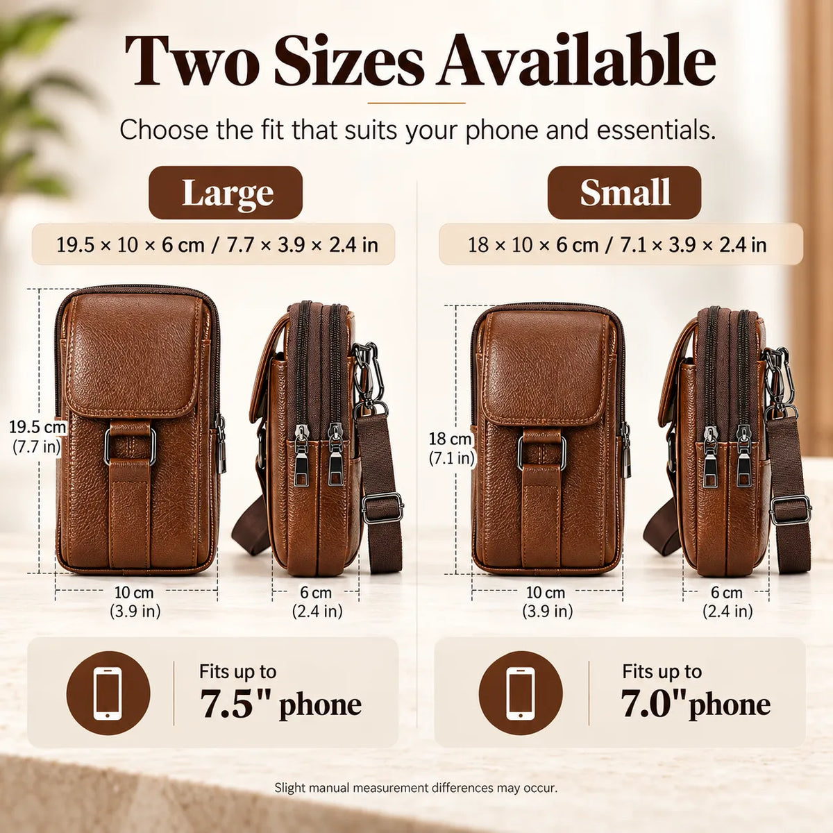 🎁Men’s Leather Phone Bag with 3 Compartments, Magnetic Flap & Adjustable Crossbody Strap