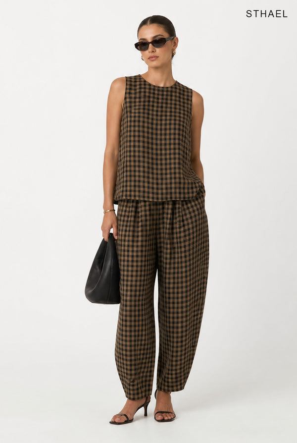 Women's Plaid Cotton Two Piece Lounge Set