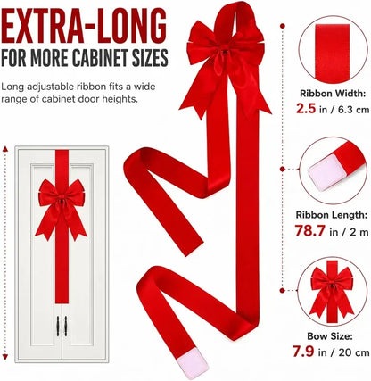 🎁Red Christmas Cabinet Bows &amp; Satin Ribbon Decorations – 4 Pack