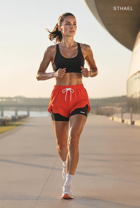 Damen 2-in-1 schnelltrocknende athletische Laufshorts