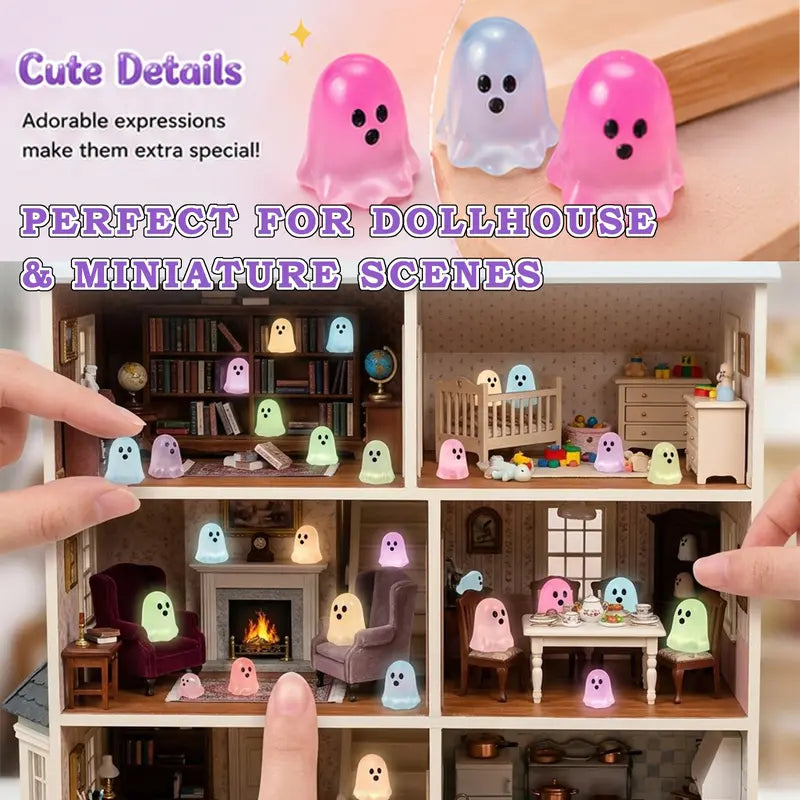 60 Pcs Halloween Luminous Mini Resin Ghost Figures Miniature Figurines