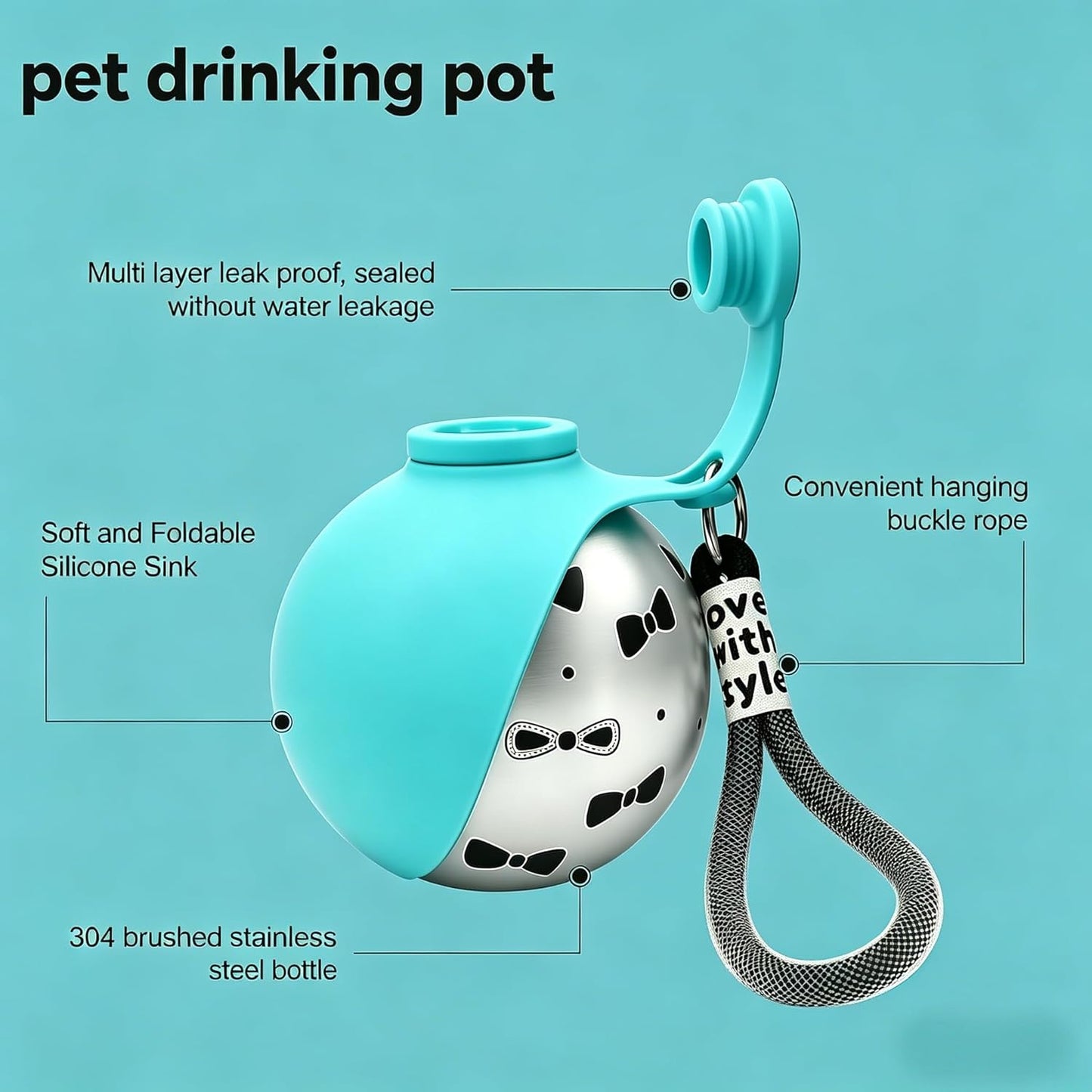 Stainless Steel Dog Water Bottle with Drinking Bowl