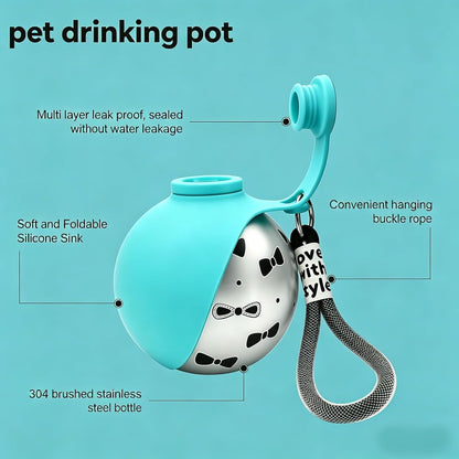 Stainless Steel Dog Water Bottle with Drinking Bowl