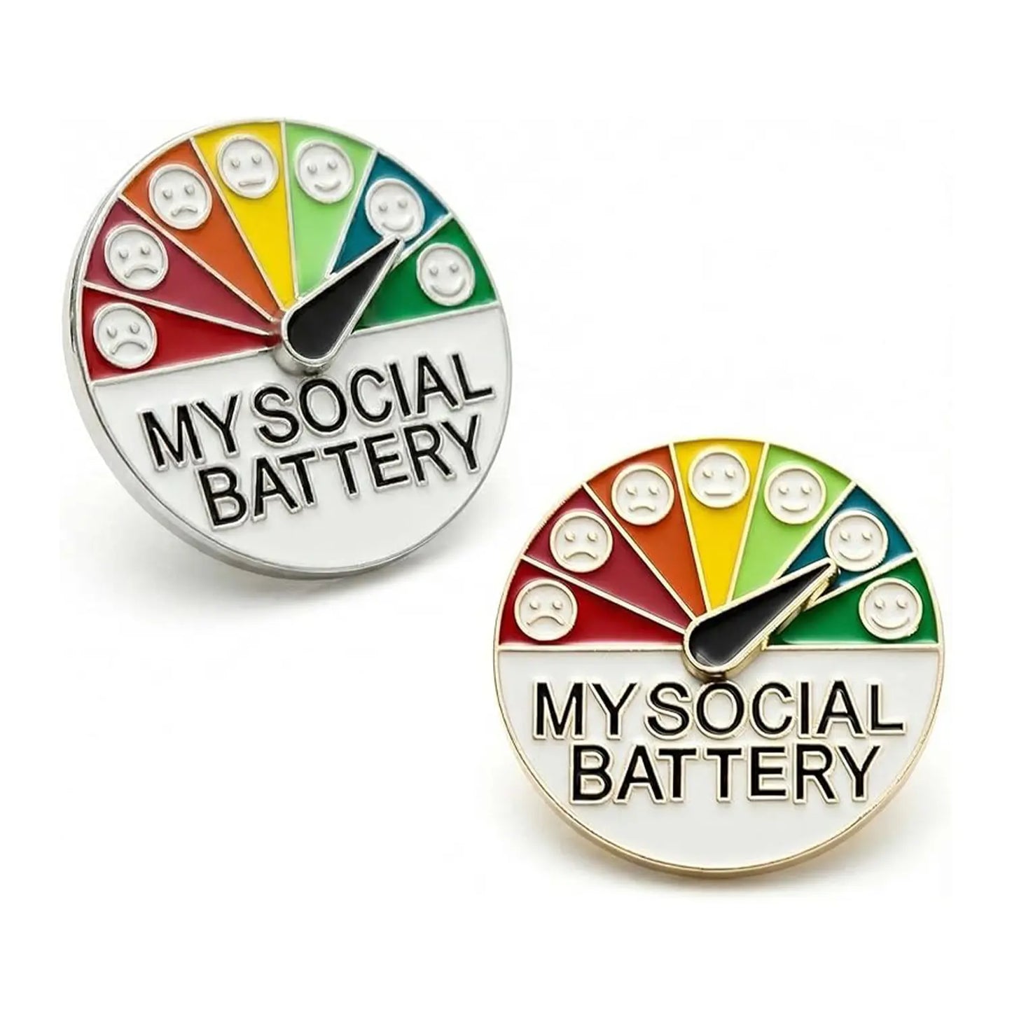 2 Pack Social Battery Slider Pin - Interactive Mood Pin for Introverts