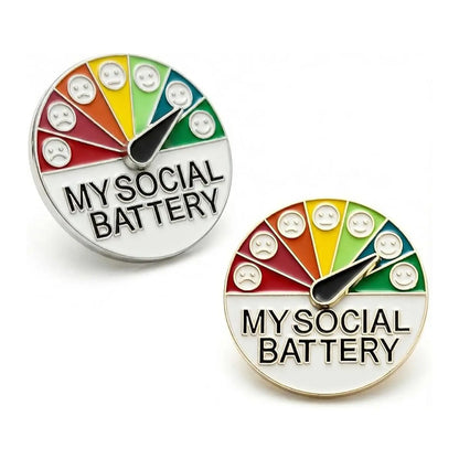 2 Pack Social Battery Slider Pin - Interactive Mood Pin for Introverts