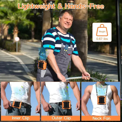 Portable Waist Fan Clip On, Wearable Personal Neck Cooling Fan with [100-Speed] Stepless Airflow