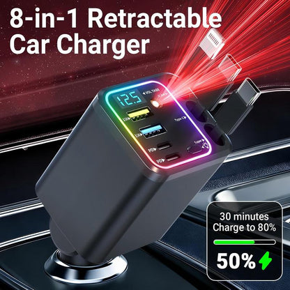 8-in-1 Ultimate Car Charger! Level up your drive with 60W Starlight projection