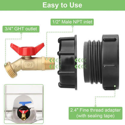 275-330 Gallon IBC Tote Tank Adapter 🌿💧 | Leak-Proof Garden Hose Connector with Shut-Off Valve