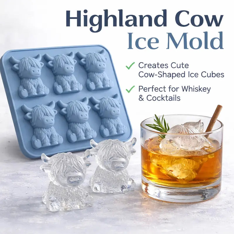 Mini Highland Cow Ice Cube Mold – Cute 3D Silicone Ice Tray for Whiskey, Cocktails & Parties 🐮🧊
