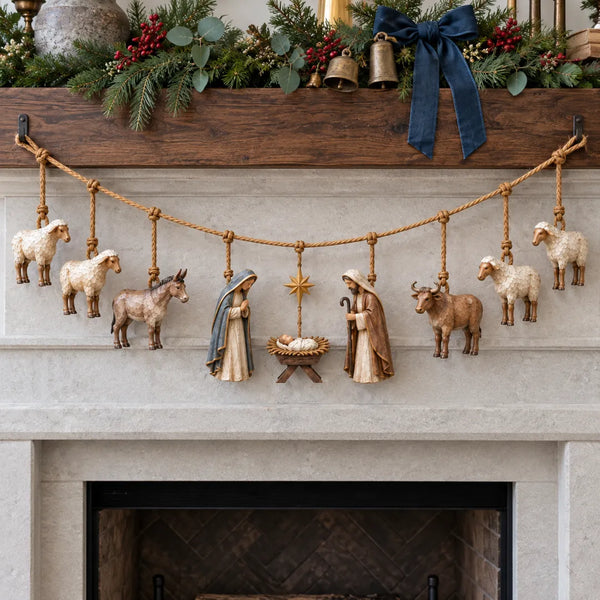 🎁Wooden Nativity Christmas Garland – Faith-Inspired Christmas Home Decor