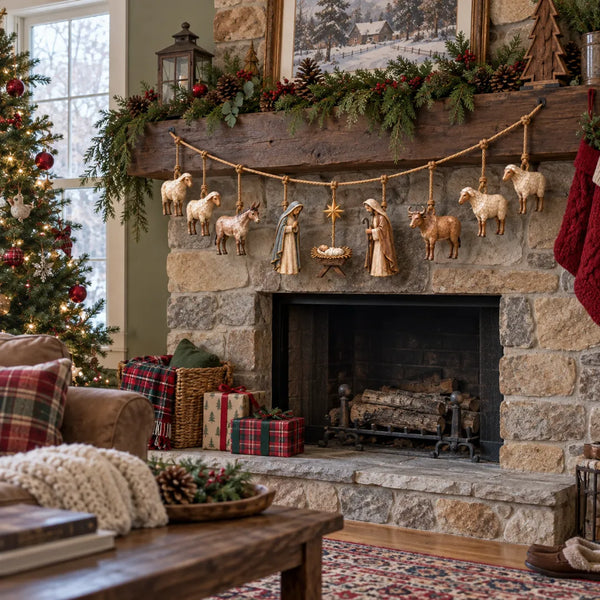 🎁Wooden Nativity Christmas Garland – Faith-Inspired Christmas Home Decor