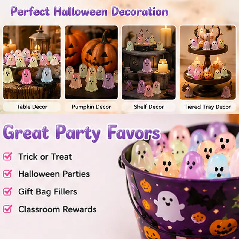 60 Pcs Halloween Luminous Mini Resin Ghost Figures Miniature Figurines