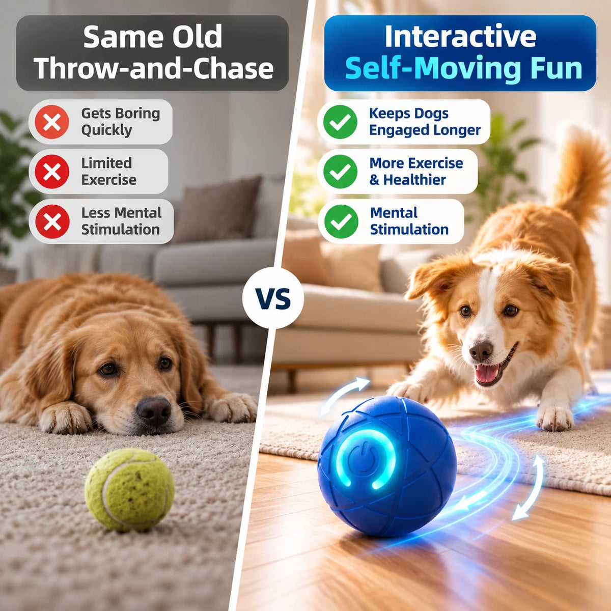 🎁Self-Moving Interactive Dog Ball – USB Rechargeable Pet Toy