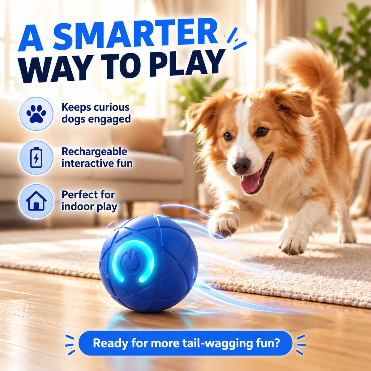🎁Self-Moving Interactive Dog Ball – USB Rechargeable Pet Toy
