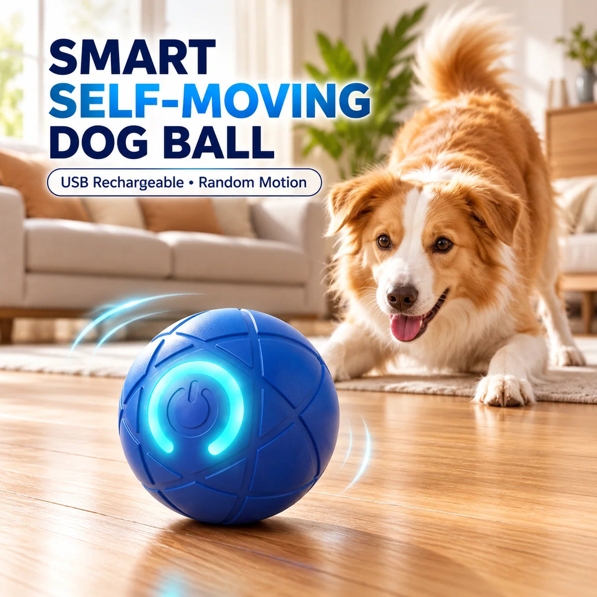 🎁Self-Moving Interactive Dog Ball – USB Rechargeable Pet Toy