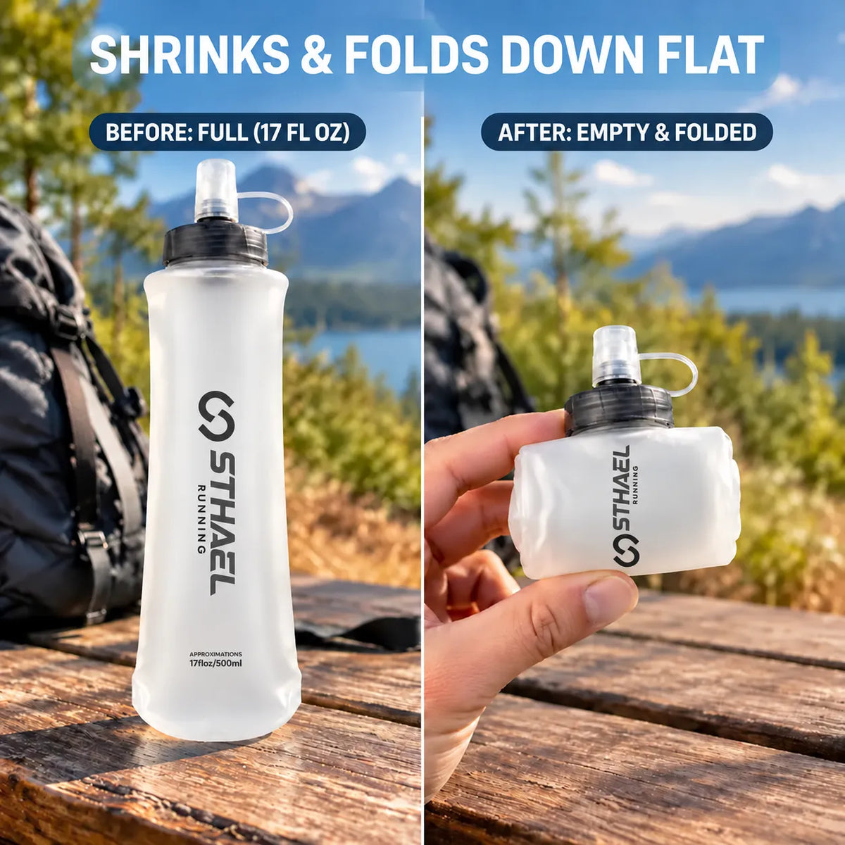 🎁Collapsible Soft Running Water Bottle – Lightweight TPU Flask with Pull-Open Valve, 250ml/500ml for Trail Running, Hiking & Cycling