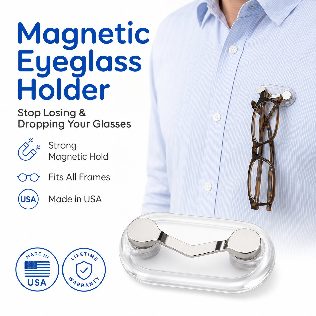 🧲 Magnetic Glasses Holder Clip – Universal Eyewear Hanger