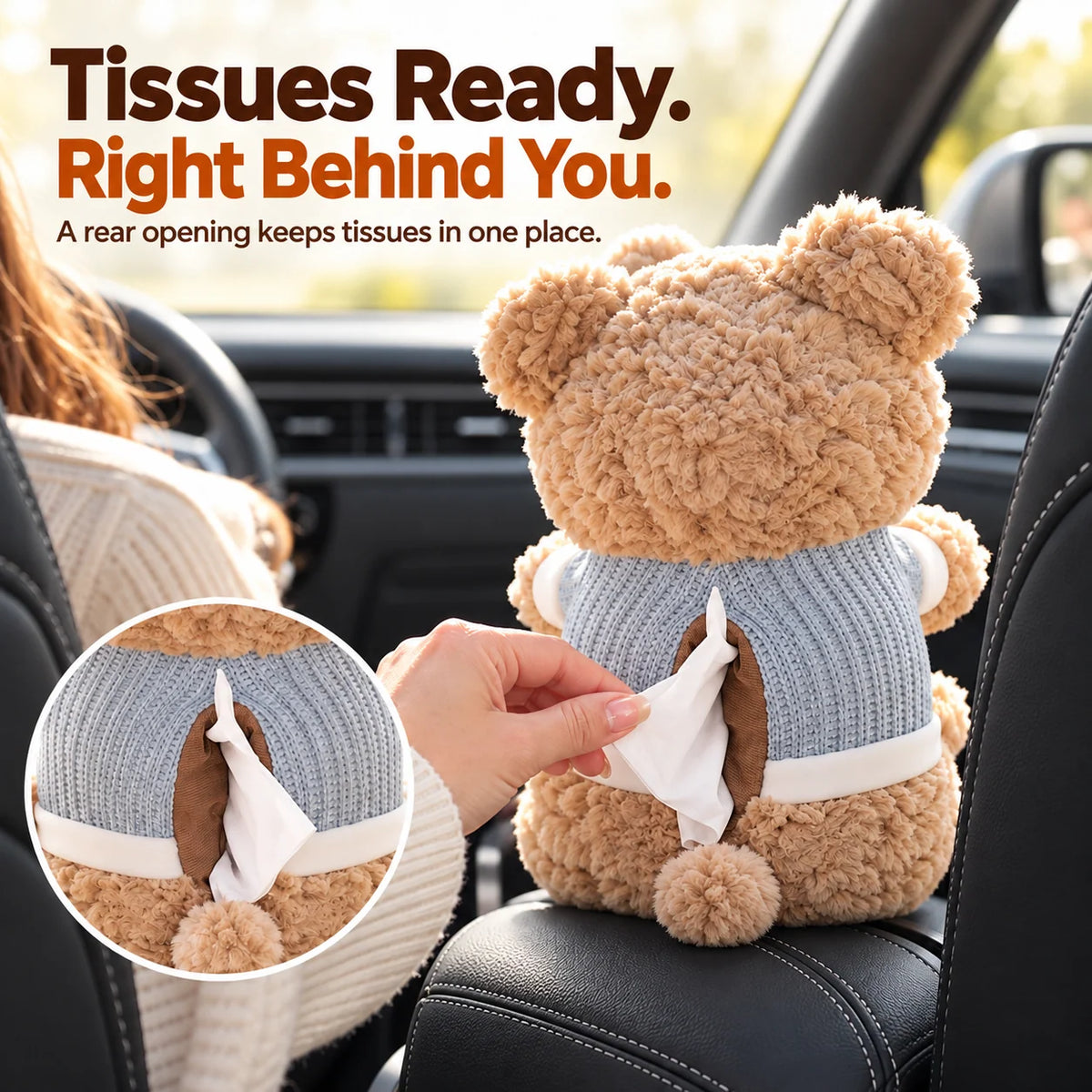 🎁Plush Bear Car Organizer & Tissue Holder