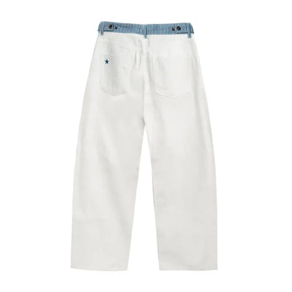 Adjustable Low-Rise Loose Barrel Leg Jeans