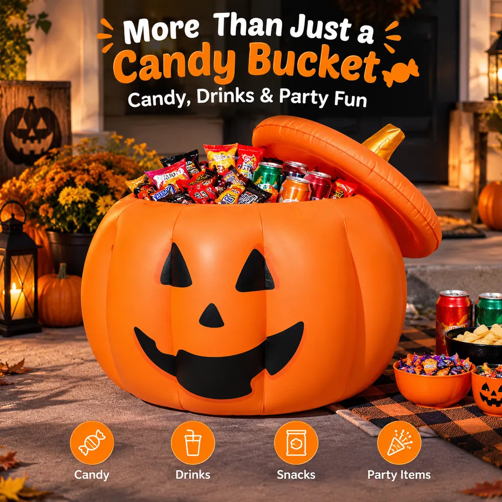 🎁Inflatable Halloween Pumpkin Bucket – Candy Holder & Party Decor
