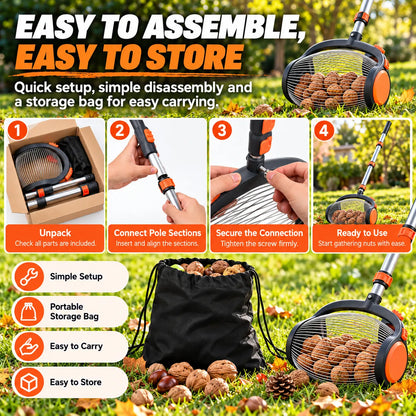 🎁Telescoping Nut Gatherer – Adjustable Rolling Nut & Fruit Collector