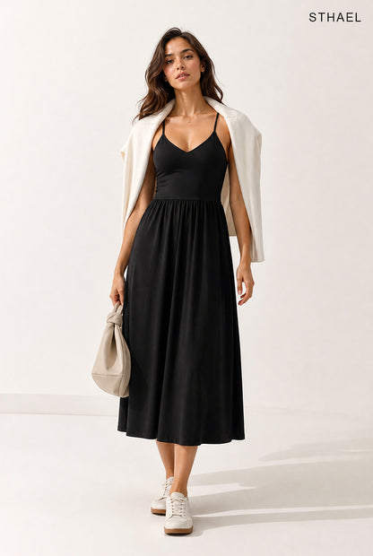 Women's V-Neck Flowy Maxi Dress With Built-In Bra