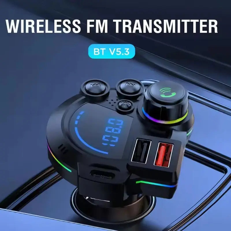 PD 30W Type-C Car Charger & Bluetooth 5.3 FM Transmitter – Fast Charging Wireless MP3 Player with RGB Lights 🚗✨