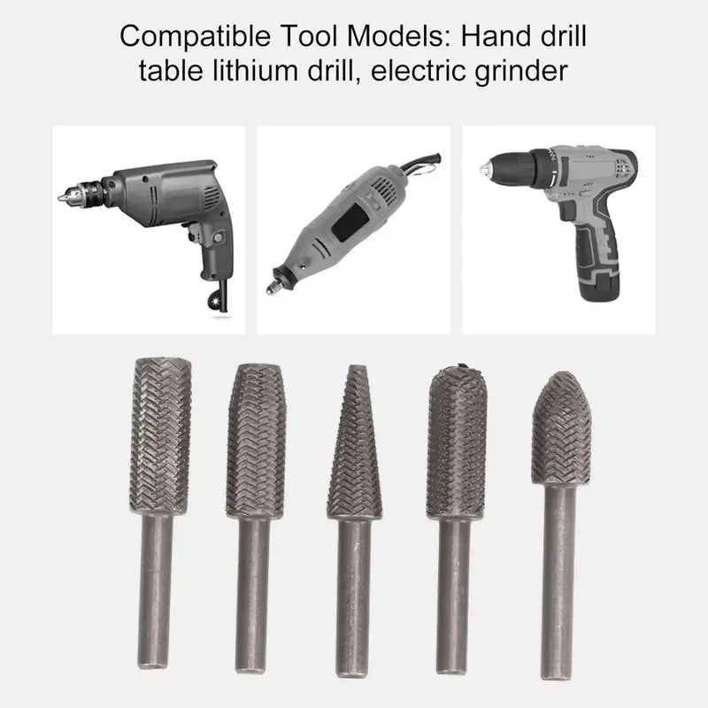 🔥 5PCS Tungsten Carbide File Set – High-Speed Wood Grinding & Carving Bits