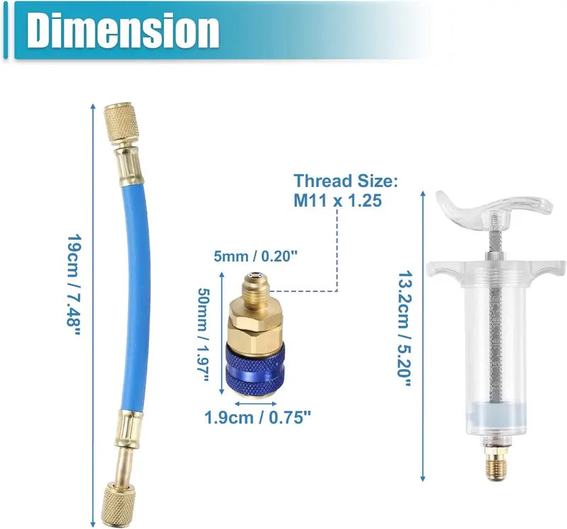 30ml (1 Oz) Manual AC Oil & UV Dye Injector Kit with 1/4" SAE Quick Coupler for Automotive & HVAC Air Conditioning Systems