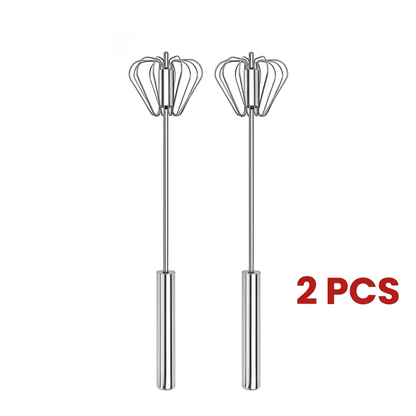 2PCS Stainless Steel Hand-Push Rotary Whisk – Semi-Automatic Egg Beater & Milk Frother