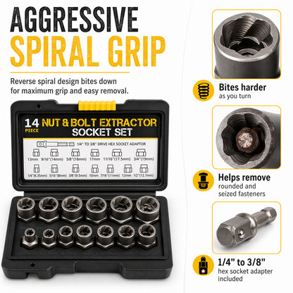 🎉14-Piece Nut & Bolt Extractor Socket Set