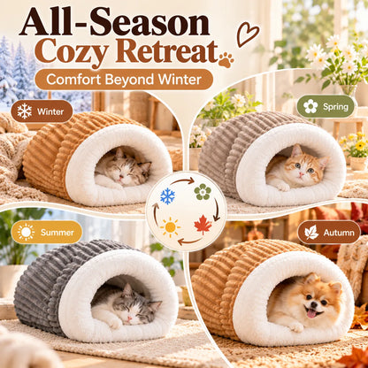 🎁Cozy Cave Pet Bed – Warm Plush Burrow Bed for Cats & Small Dogs, Soft Tunnel Hideaway for All-Season Comfort