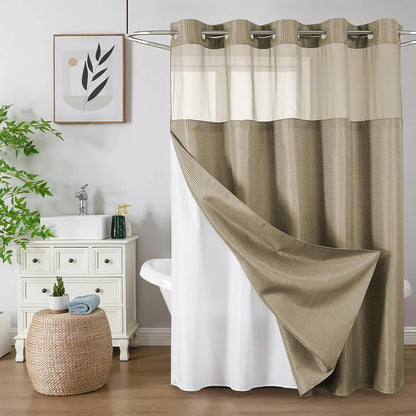 Colorful Star No-Hook Shower Curtain Set with Snap-In Liner
