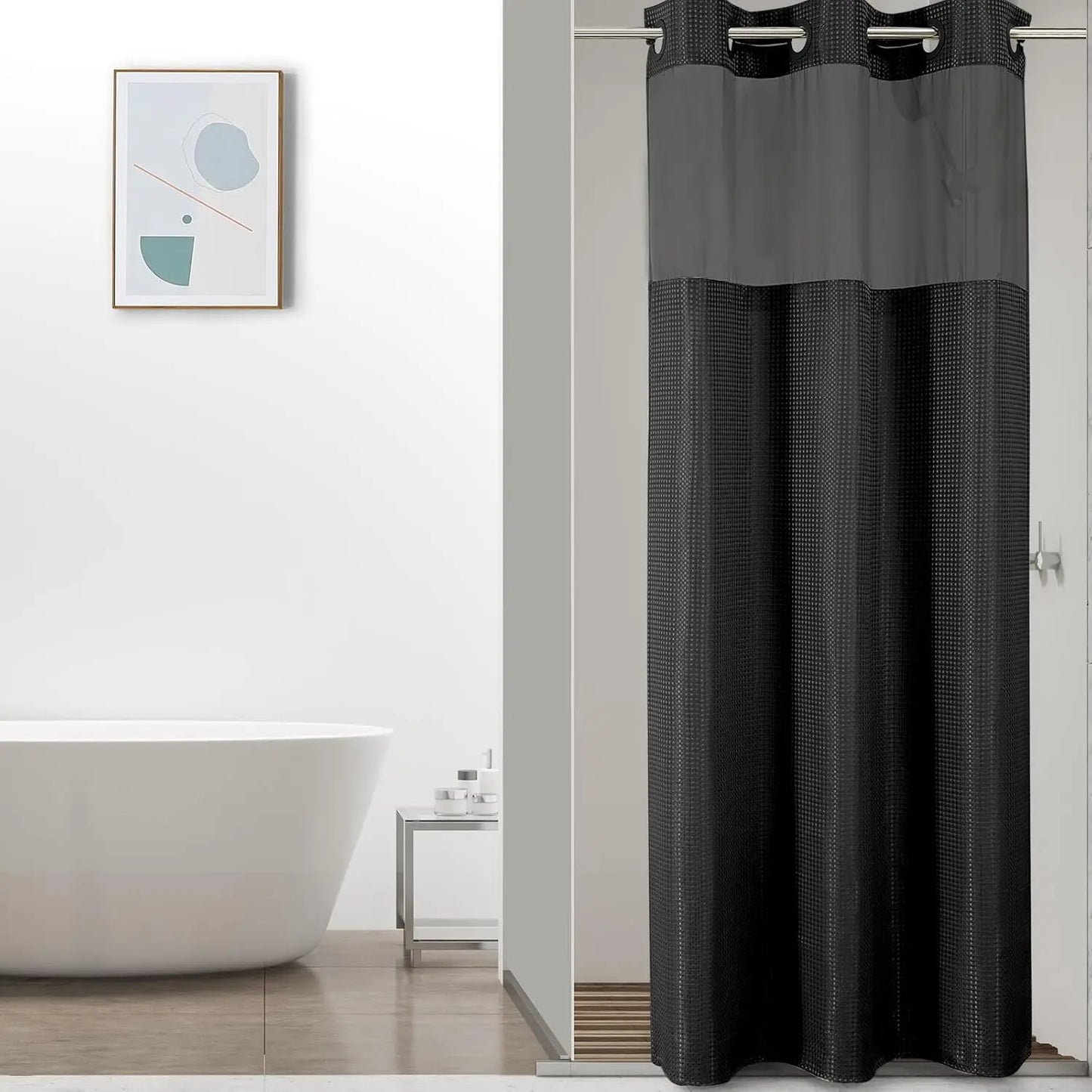 Colorful Star No-Hook Shower Curtain Set with Snap-In Liner
