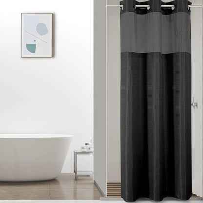 Colorful Star No-Hook Shower Curtain Set with Snap-In Liner
