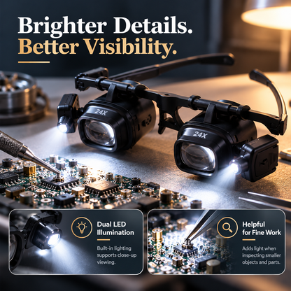 ❤️LED Headband Magnifier – Adjustable 2X–24X Magnification