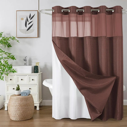 Colorful Star No-Hook Shower Curtain Set with Snap-In Liner