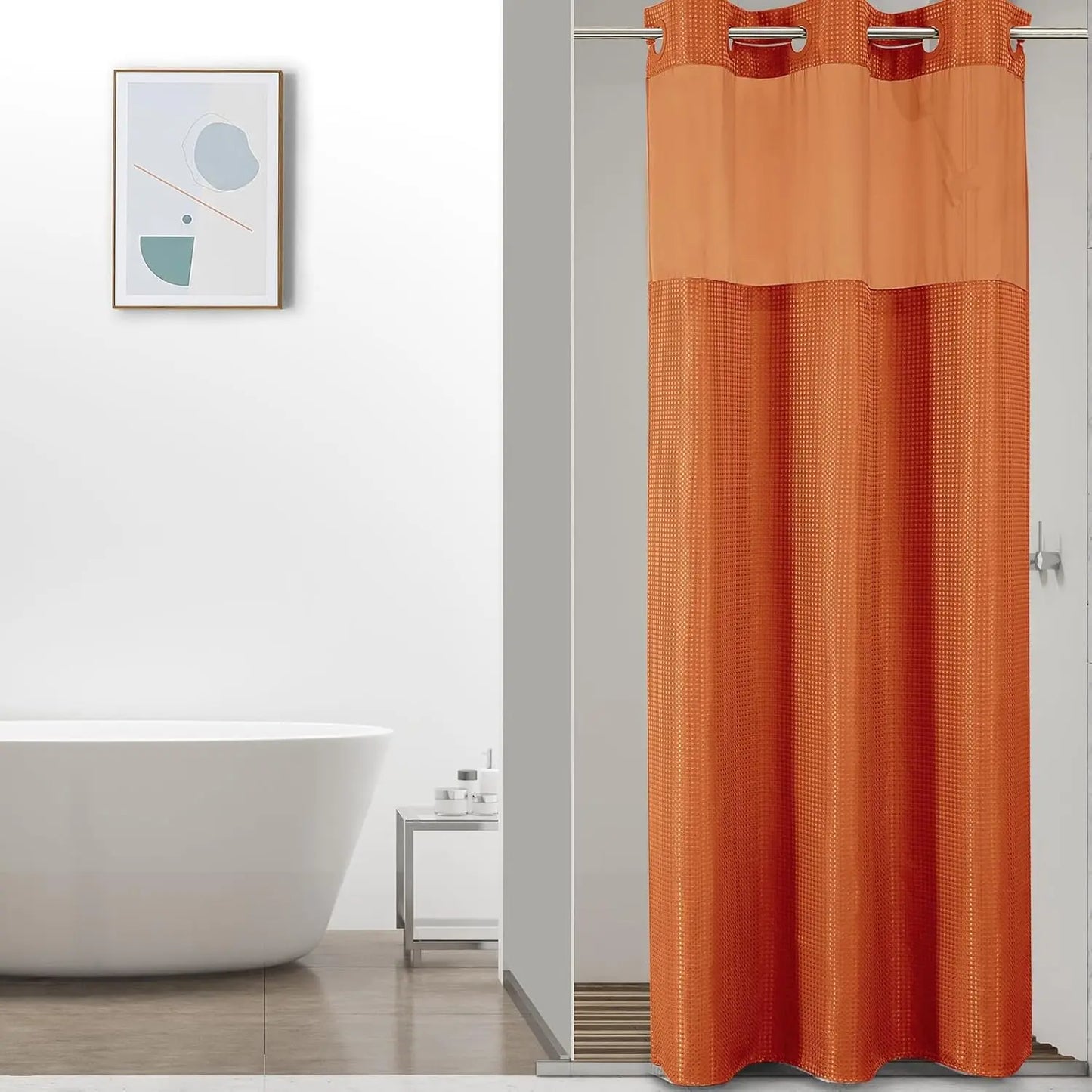 Colorful Star No-Hook Shower Curtain Set with Snap-In Liner