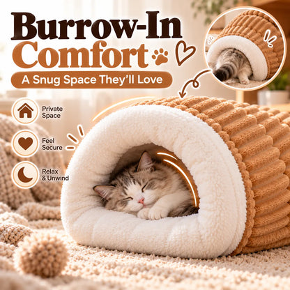 🎁Cozy Cave Pet Bed – Warm Plush Burrow Bed for Cats & Small Dogs, Soft Tunnel Hideaway for All-Season Comfort