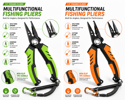 7.5" Rust Resistant Saltwater Fishing Pliers, Multifunctional Stainless Steel Tackle Tool