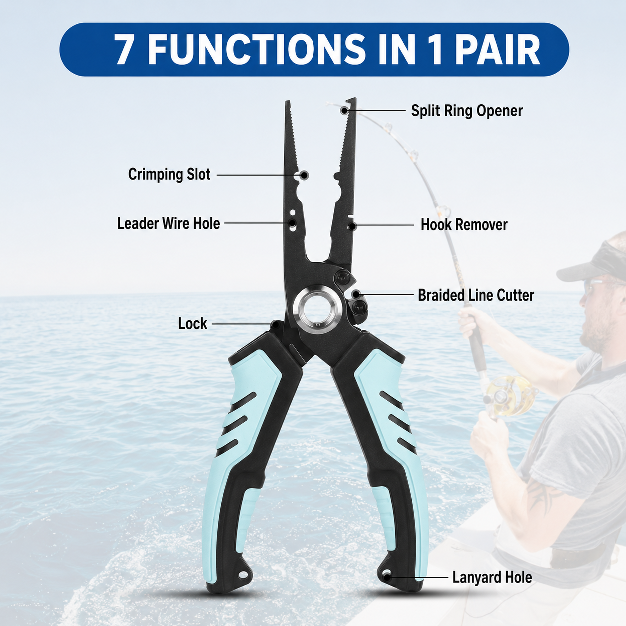 7.5" Rust Resistant Saltwater Fishing Pliers, Multifunctional Stainless Steel Tackle Tool