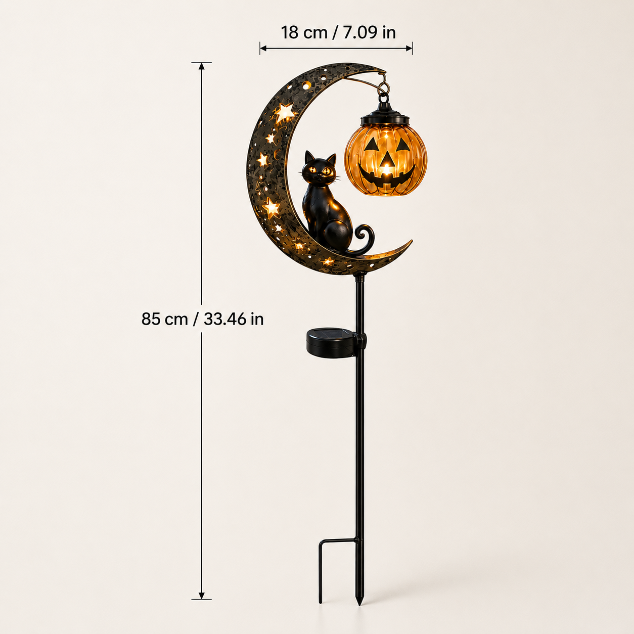 Solar Halloween Garden Stake Light with Glowing Pumpkin & Black Cat Outdoor Yard Decoration