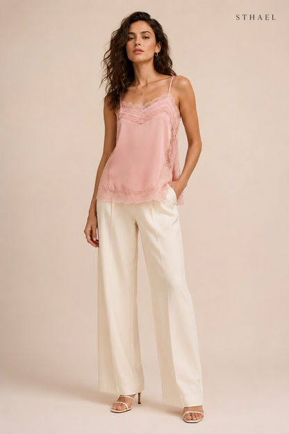 Damen-Spitzencamisole-Weste, stylisches Oberteil mit Seitenschlitzen