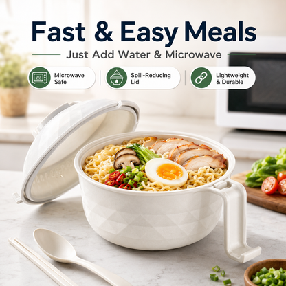 🍜 6Pcs Microwave Ramen Bowl Set with Strainer Lid