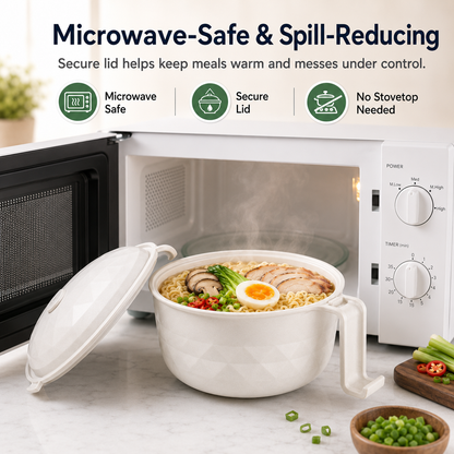 🍜 6Pcs Microwave Ramen Bowl Set with Strainer Lid