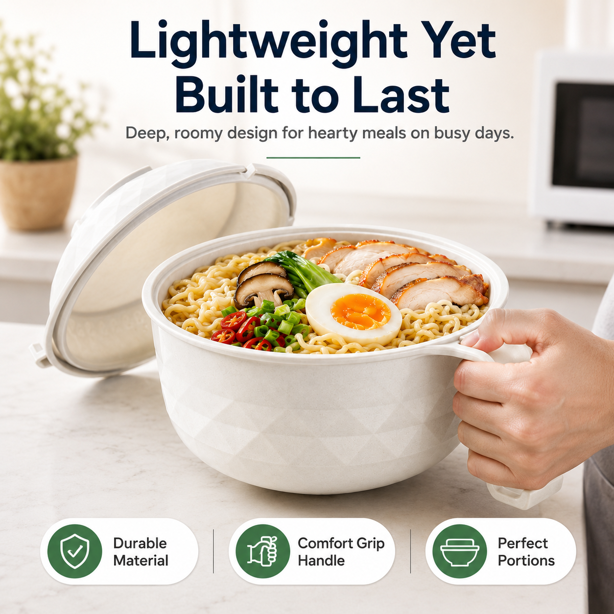 🍜 6Pcs Microwave Ramen Bowl Set with Strainer Lid